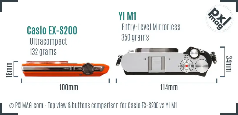 Casio EX-S200 vs YI M1 top view buttons comparison