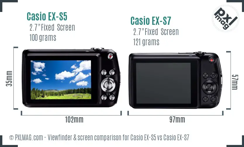 Casio EX-S5 vs Casio EX-S7 Screen and Viewfinder comparison