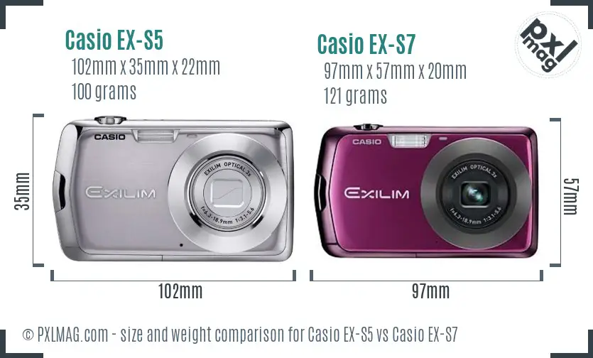 Casio EX-S5 vs Casio EX-S7 size comparison