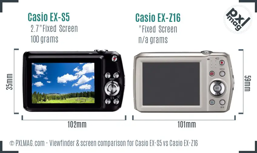 Casio EX-S5 vs Casio EX-Z16 Screen and Viewfinder comparison