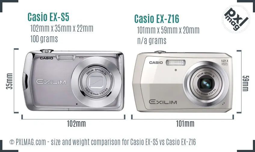 Casio EX-S5 vs Casio EX-Z16 size comparison