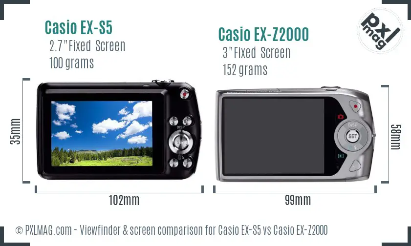 Casio EX-S5 vs Casio EX-Z2000 Screen and Viewfinder comparison
