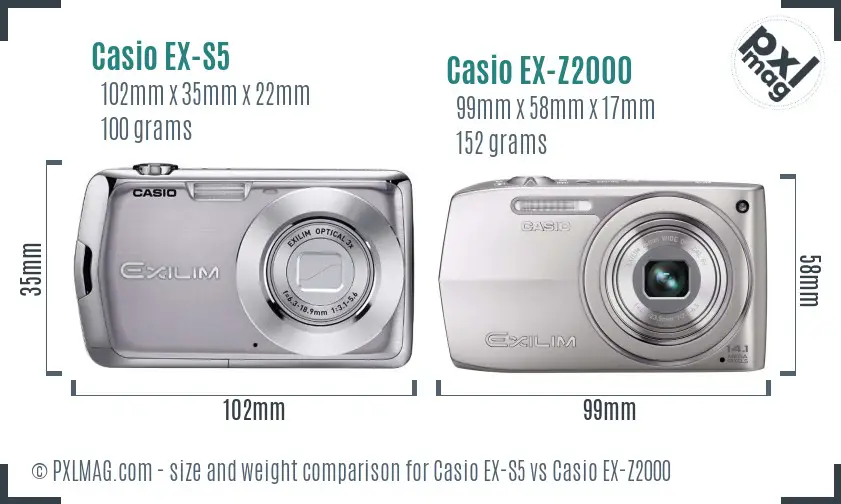 Casio EX-S5 vs Casio EX-Z2000 size comparison