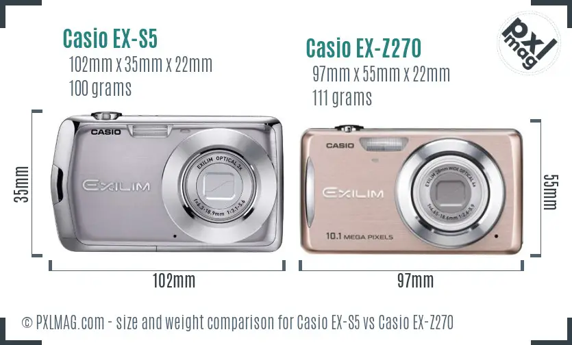 Casio EX-S5 vs Casio EX-Z270 size comparison