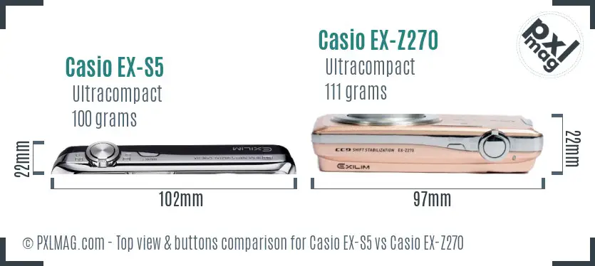 Casio EX-S5 vs Casio EX-Z270 top view buttons comparison