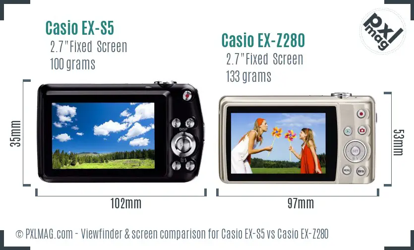 Casio EX-S5 vs Casio EX-Z280 Screen and Viewfinder comparison