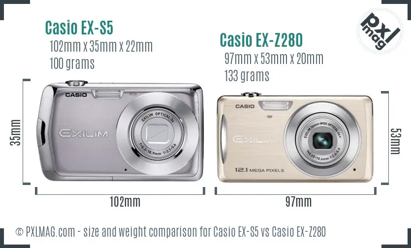 Casio EX-S5 vs Casio EX-Z280 size comparison