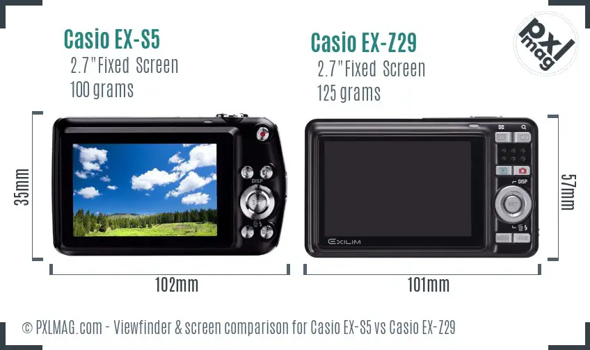 Casio EX-S5 vs Casio EX-Z29 Screen and Viewfinder comparison