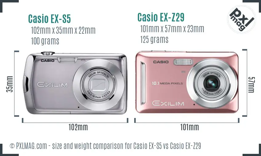 Casio EX-S5 vs Casio EX-Z29 size comparison