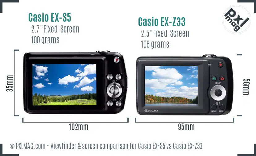 Casio EX-S5 vs Casio EX-Z33 Screen and Viewfinder comparison