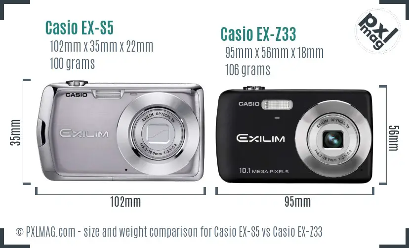 Casio EX-S5 vs Casio EX-Z33 size comparison