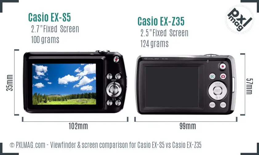 Casio EX-S5 vs Casio EX-Z35 Screen and Viewfinder comparison