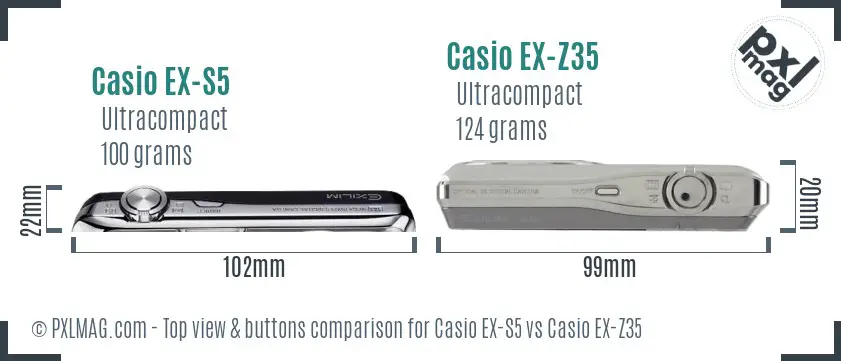 Casio EX-S5 vs Casio EX-Z35 top view buttons comparison