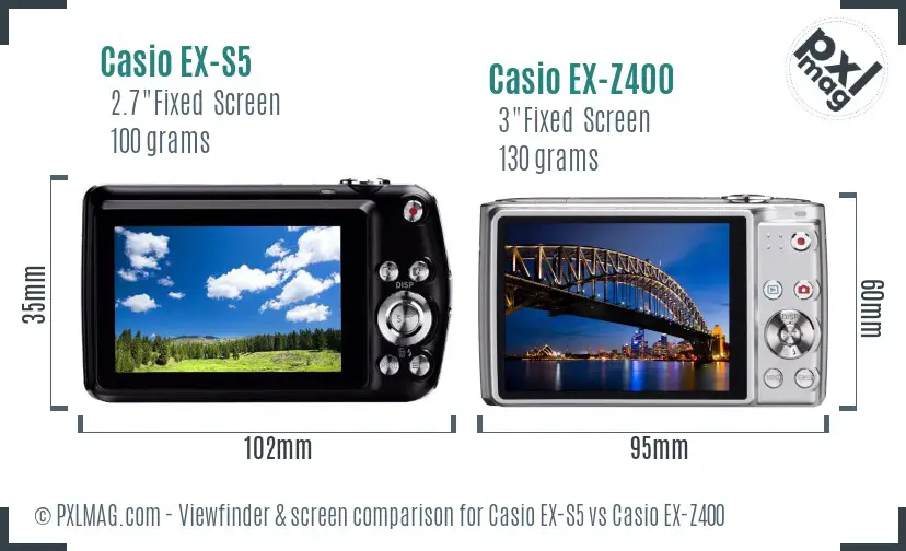 Casio EX-S5 vs Casio EX-Z400 Screen and Viewfinder comparison