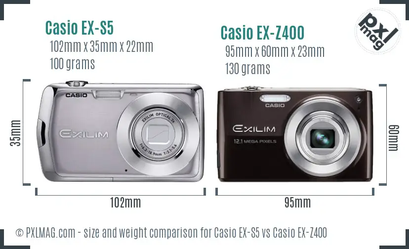 Casio EX-S5 vs Casio EX-Z400 size comparison
