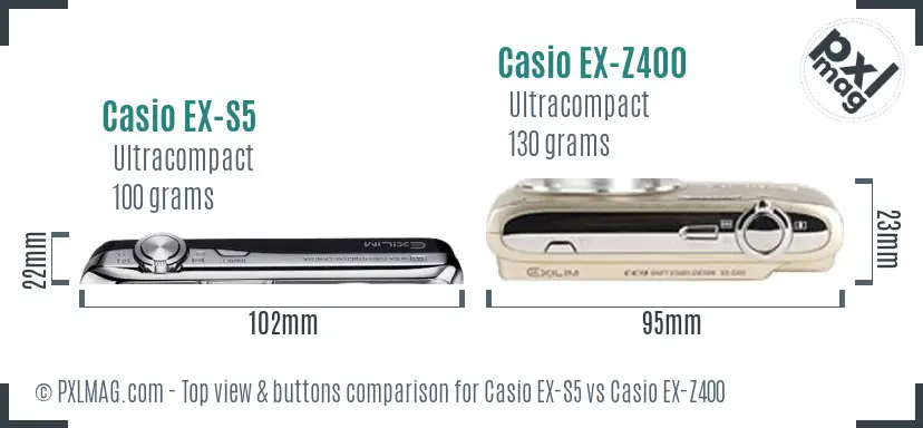 Casio EX-S5 vs Casio EX-Z400 top view buttons comparison
