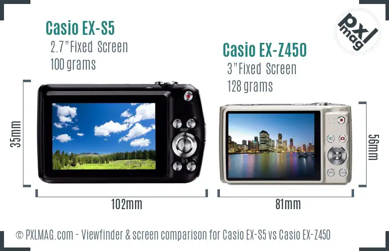 Casio EX-S5 vs Casio EX-Z450 Screen and Viewfinder comparison