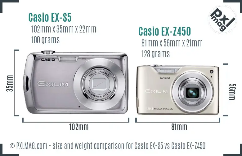 Casio EX-S5 vs Casio EX-Z450 size comparison