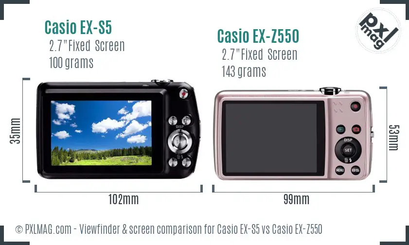 Casio EX-S5 vs Casio EX-Z550 Screen and Viewfinder comparison