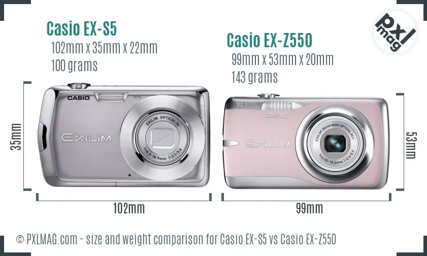 Casio EX-S5 vs Casio EX-Z550 size comparison