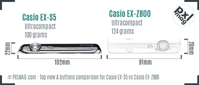 Casio EX-S5 vs Casio EX-Z800 top view buttons comparison