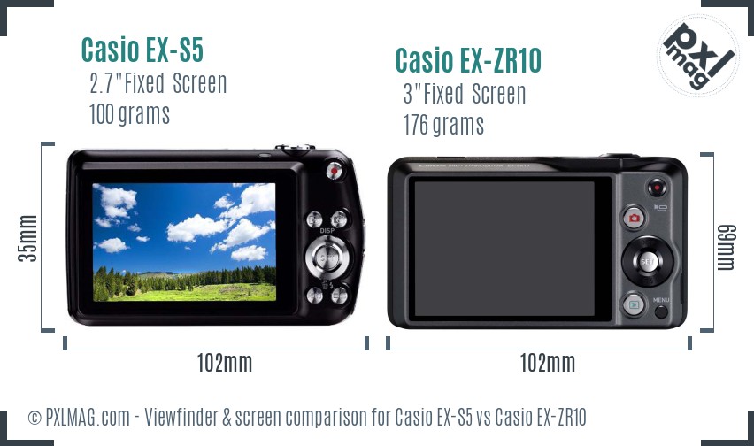 Casio EX-S5 vs Casio EX-ZR10 Screen and Viewfinder comparison