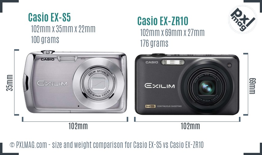 Casio EX-S5 vs Casio EX-ZR10 size comparison