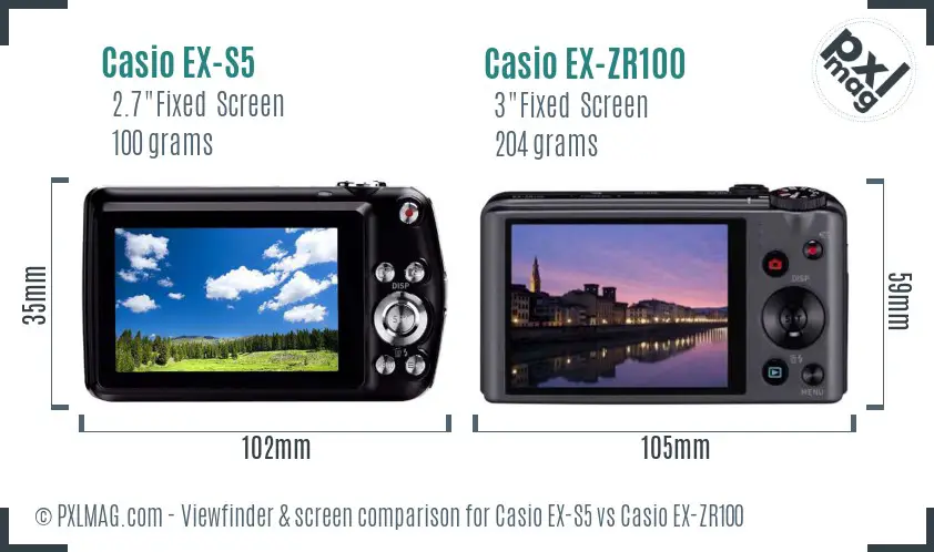 Casio EX-S5 vs Casio EX-ZR100 Screen and Viewfinder comparison