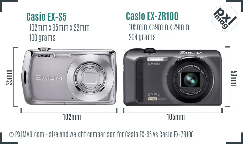 Casio EX-S5 vs Casio EX-ZR100 size comparison
