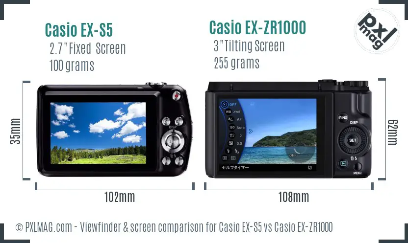 Casio EX-S5 vs Casio EX-ZR1000 Screen and Viewfinder comparison