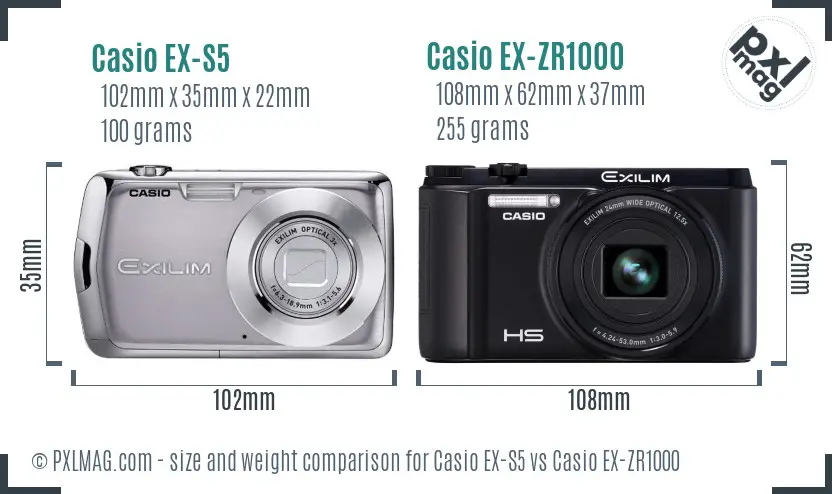 Casio EX-S5 vs Casio EX-ZR1000 size comparison