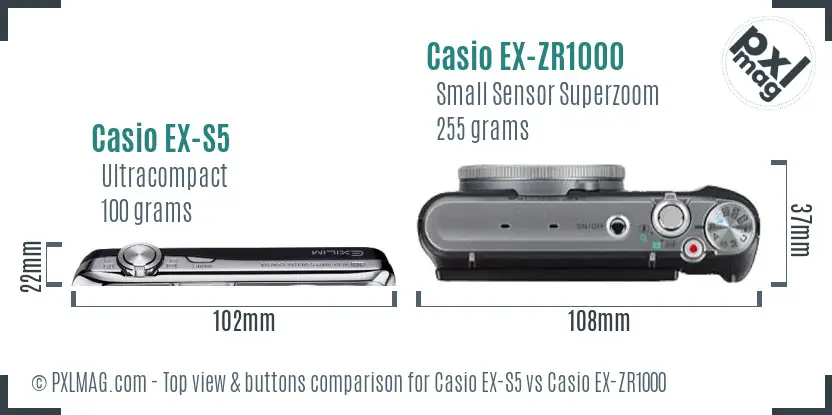 Casio EX-S5 vs Casio EX-ZR1000 top view buttons comparison