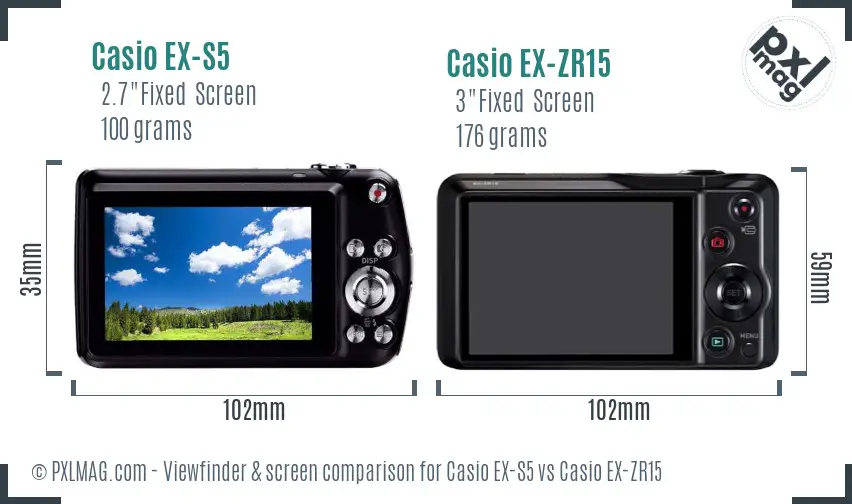 Casio EX-S5 vs Casio EX-ZR15 Screen and Viewfinder comparison