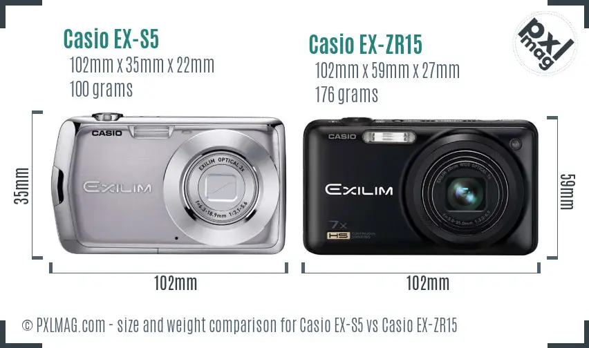 Casio EX-S5 vs Casio EX-ZR15 size comparison