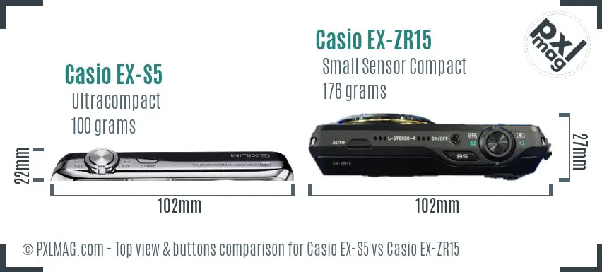 Casio EX-S5 vs Casio EX-ZR15 top view buttons comparison