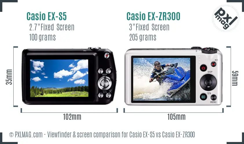 Casio EX-S5 vs Casio EX-ZR300 Screen and Viewfinder comparison