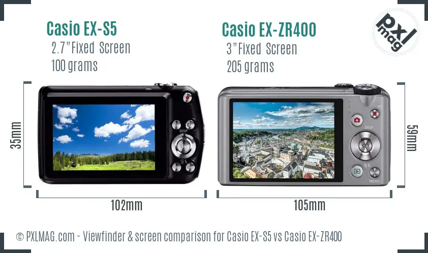 Casio EX-S5 vs Casio EX-ZR400 Screen and Viewfinder comparison