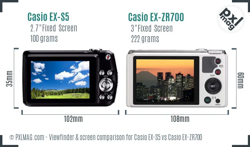 Casio EX-S5 vs Casio EX-ZR700 Screen and Viewfinder comparison