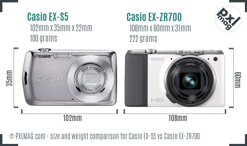 Casio EX-S5 vs Casio EX-ZR700 size comparison