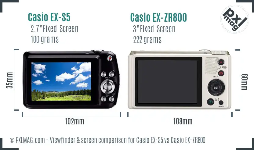 Casio EX-S5 vs Casio EX-ZR800 Screen and Viewfinder comparison