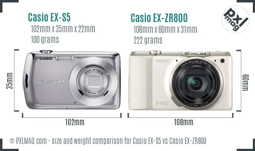 Casio EX-S5 vs Casio EX-ZR800 size comparison