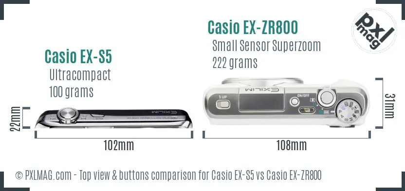 Casio EX-S5 vs Casio EX-ZR800 top view buttons comparison