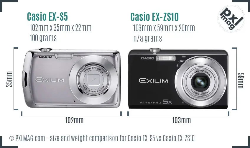 Casio EX-S5 vs Casio EX-ZS10 size comparison