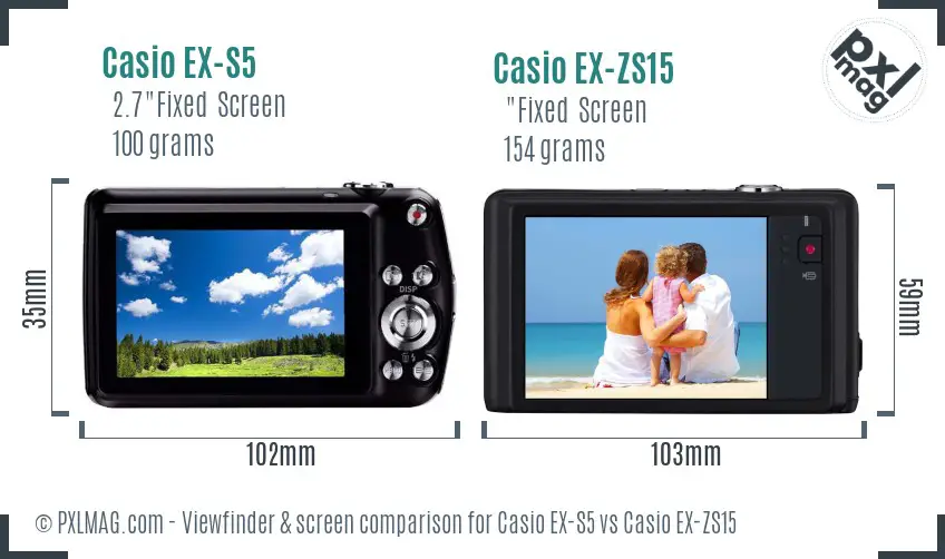 Casio EX-S5 vs Casio EX-ZS15 Screen and Viewfinder comparison