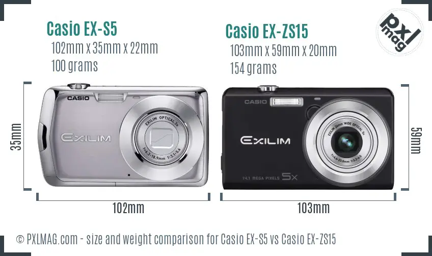 Casio EX-S5 vs Casio EX-ZS15 size comparison