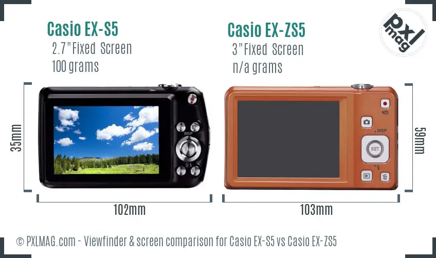 Casio EX-S5 vs Casio EX-ZS5 Screen and Viewfinder comparison