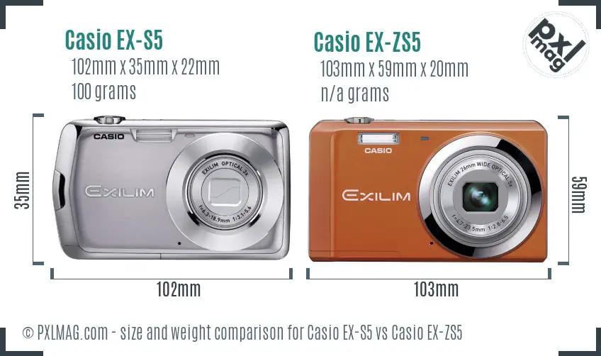 Casio EX-S5 vs Casio EX-ZS5 size comparison
