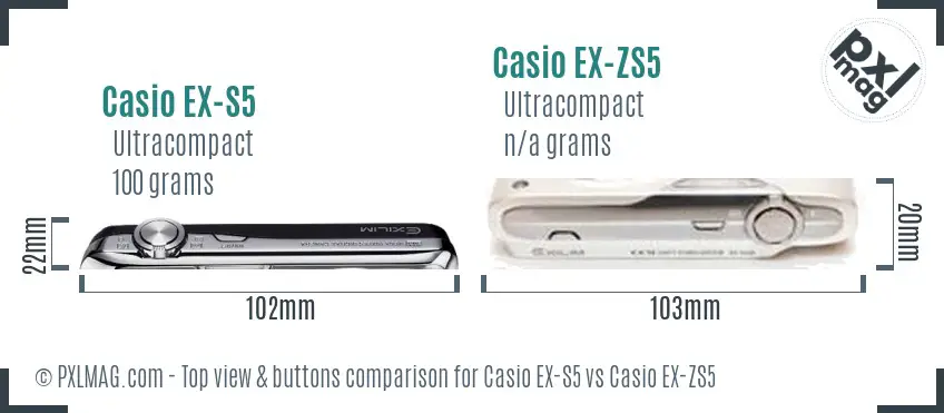 Casio EX-S5 vs Casio EX-ZS5 top view buttons comparison
