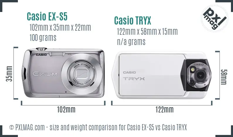 Casio EX-S5 vs Casio TRYX size comparison