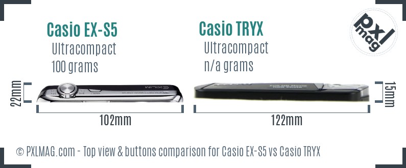 Casio EX-S5 vs Casio TRYX top view buttons comparison